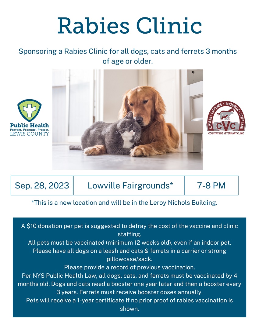 Rabies Clinic for Dogs, Cats and Ferrets Scheduled for September 28 at