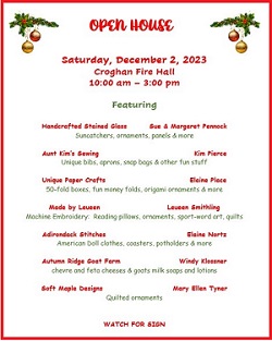 A white and red invitation with green and red ornaments

Description automatically generated