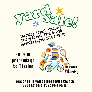 A yard sale advertisement with text and images

Description automatically generated
