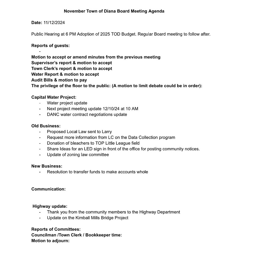 A close-up of a meeting agenda

Description automatically generated