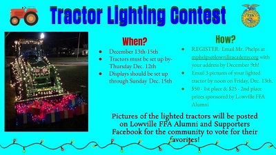 A light up advertisement for a tractor lighting contest

Description automatically generated