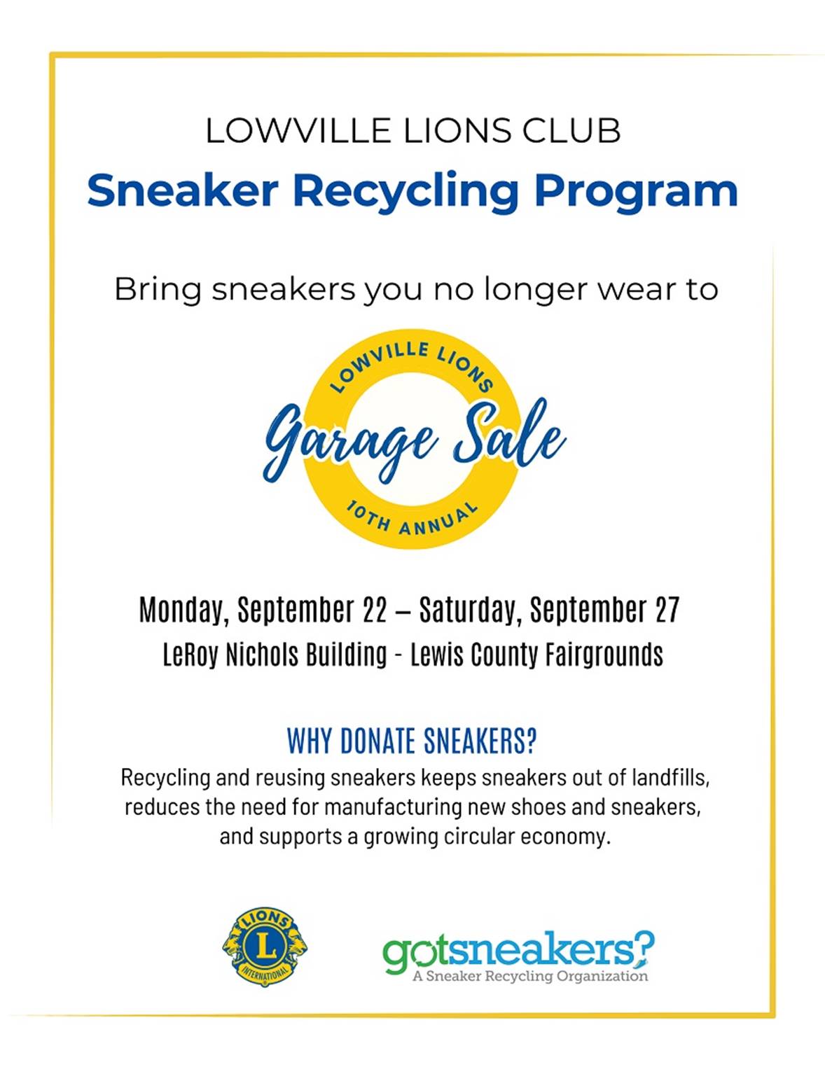 A poster for a shoe recycling program

AI-generated content may be incorrect.
