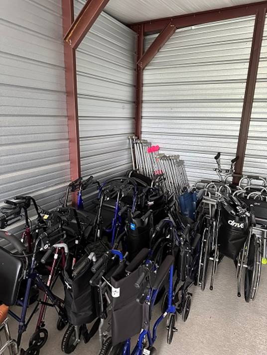 A group of wheelchairs in a storage room

AI-generated content may be incorrect.