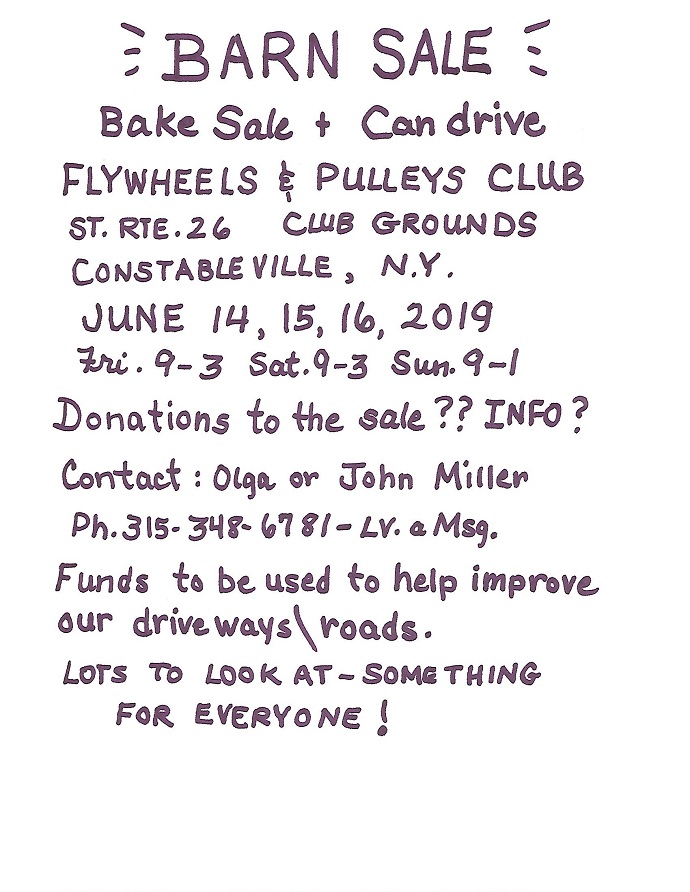 Flywheels and Pulleys Club Hosting Barn Sale June 1416 in Constableville