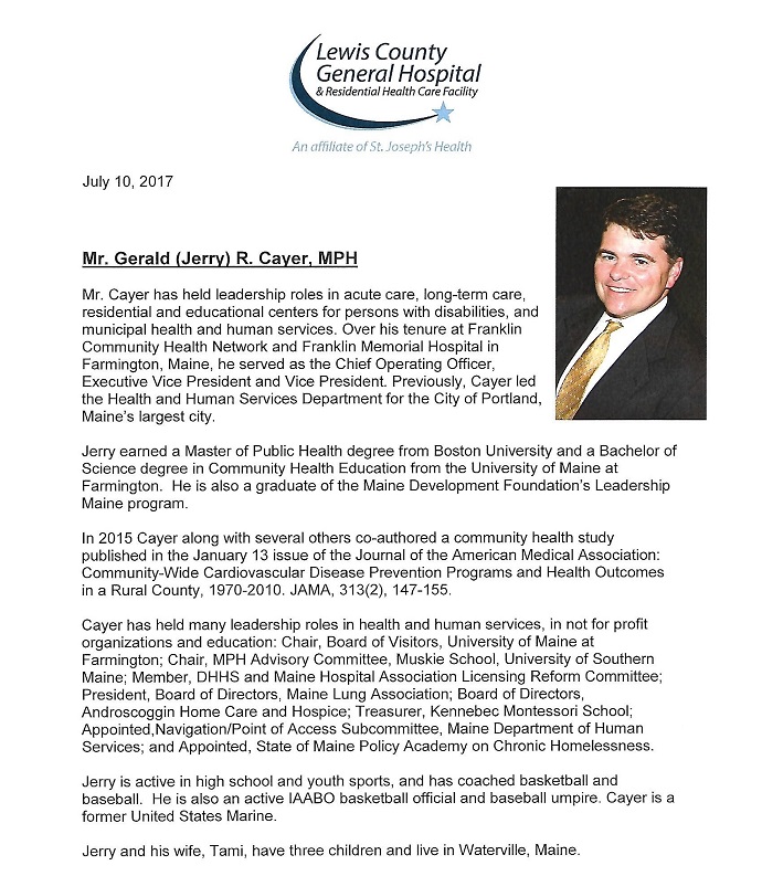 Lewis County General Hospital Announces New CEO