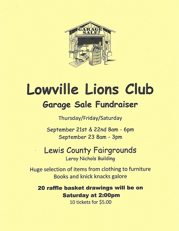 Lowville Lions Holding Garage Sale Fundraiser at Fairgrounds September