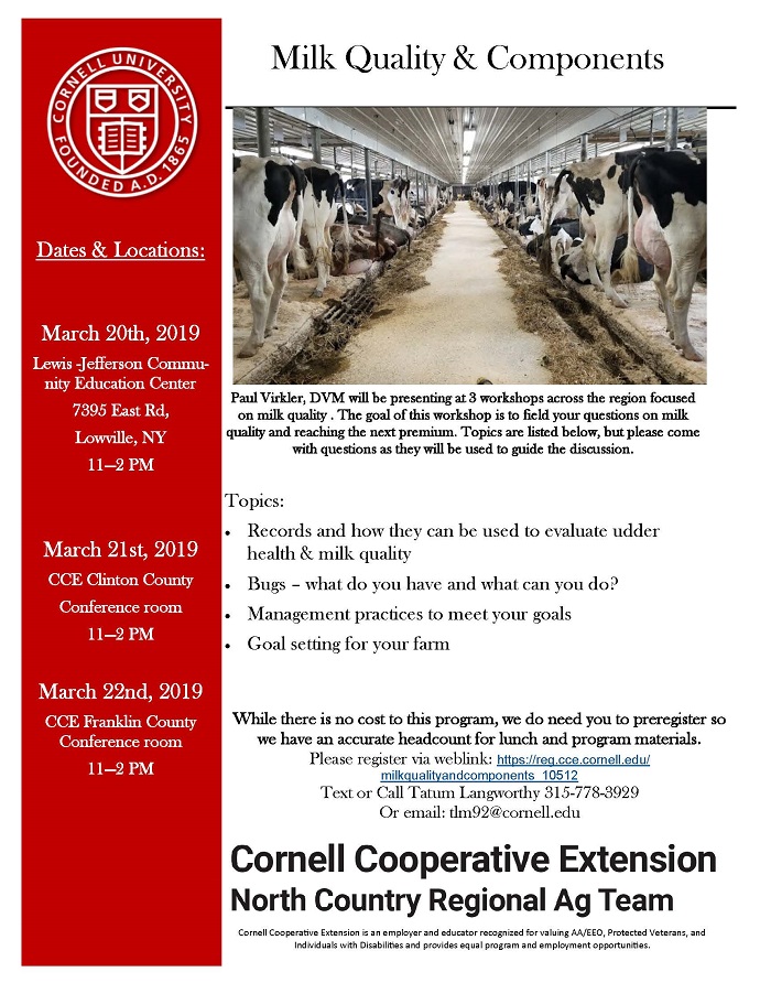 Milk Quality And Components Workshop Set For March 20 In Lowville