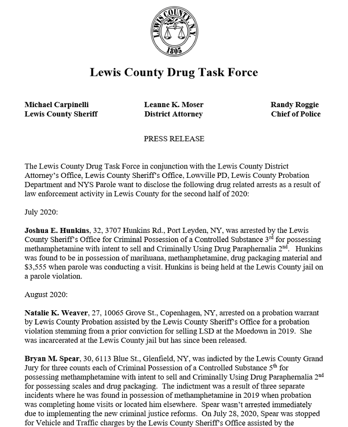 Lewis County Drug Task Force Announces Arrests Made During Second Half ...